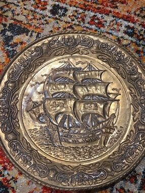 Decorative Brass Ship Wall Plaque - Gold Finish